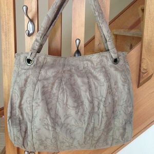 J. Jill tan cotton tote/hobo bag w/ floral print